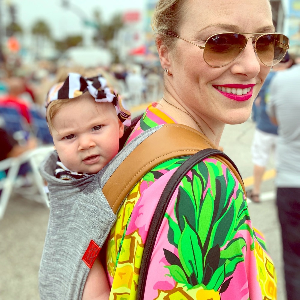 Sakura Bloom linen/leather onbuhimo baby carrier